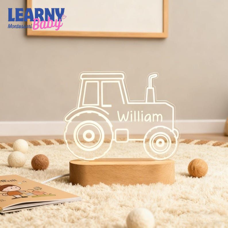 Kids Night Light with Name, Tractor Night Light, Baby Bedroom Decor, 1st Birthday Gifts, Gift for Son Baptism Gifts NL05