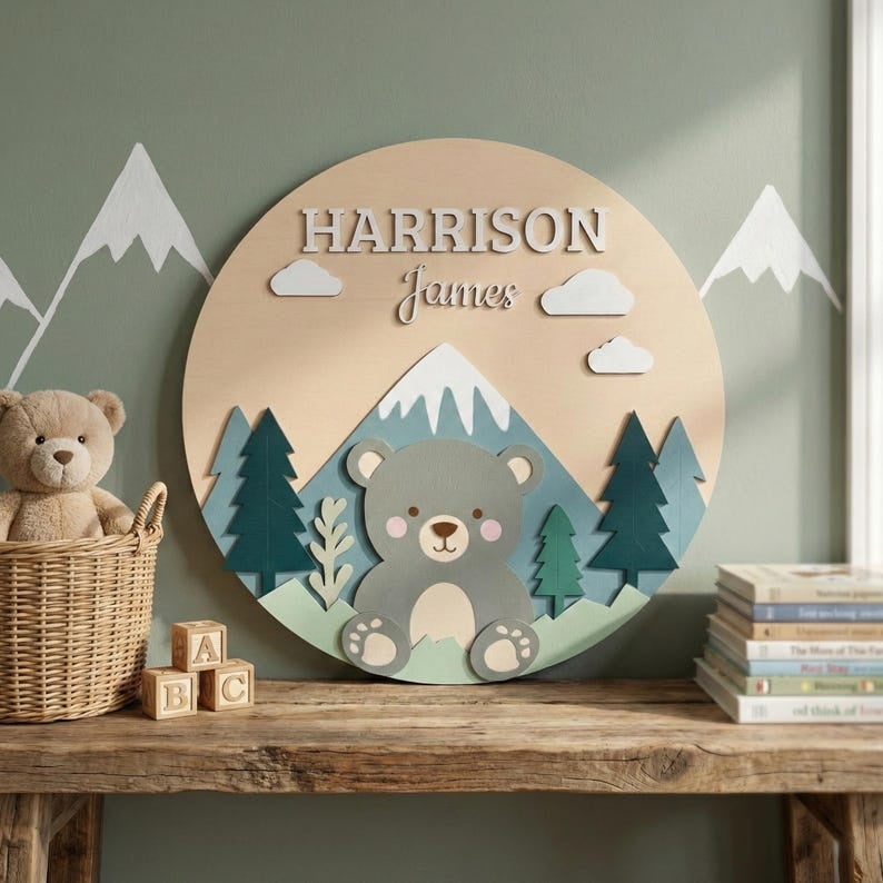 Personalized 3D Woodland Animal Wooden Name Sign, Nursery Decor, Baby Boy Gift