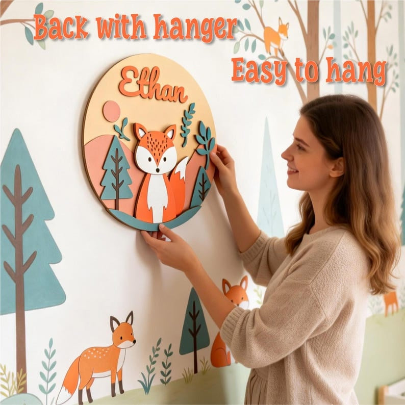 Personalized 3D Woodland Animal Wooden Name Sign, Nursery Decor, Baby Boy Gift