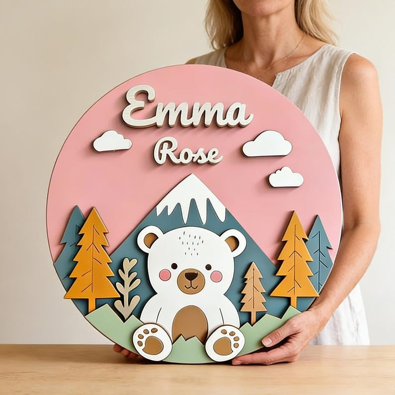 Personalized 3D Woodland Animal Wooden Name Sign, Nursery Decor, Baby Boy Gift