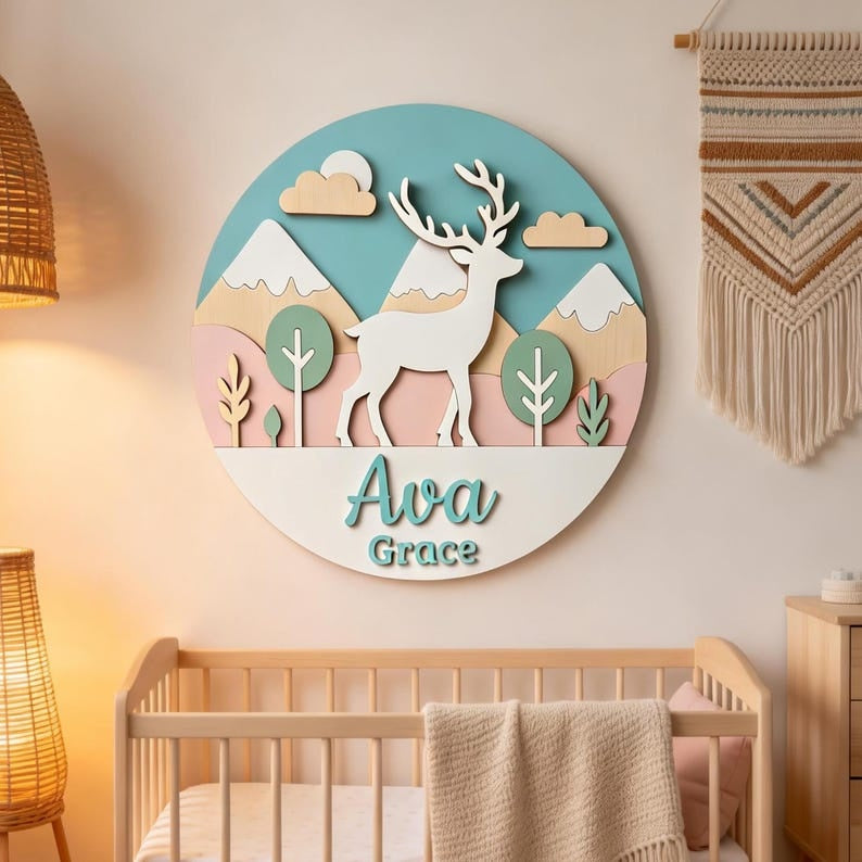 Personalized 3D Woodland Animal Wooden Name Sign, Nursery Decor, Baby Boy Gift
