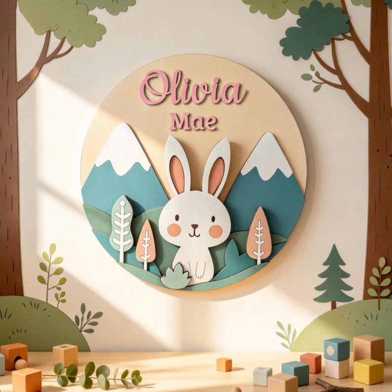 Personalized 3D Woodland Animal Wooden Name Sign, Nursery Decor, Baby Boy Gift