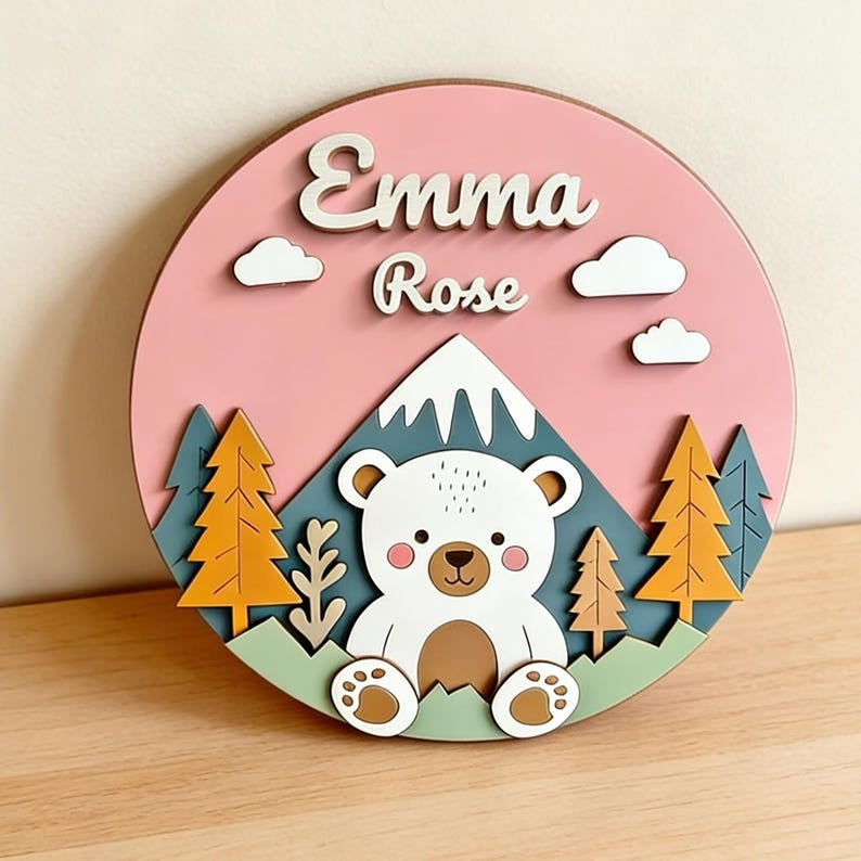 Personalized 3D Woodland Animal Wooden Name Sign, Nursery Decor, Baby Boy Gift