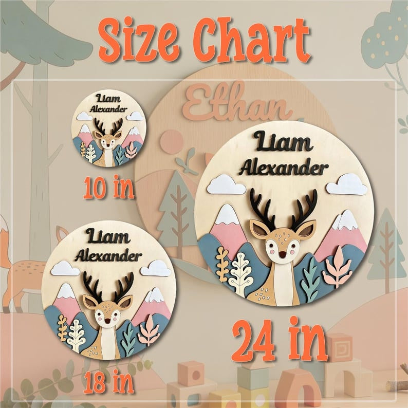 Personalized 3D Woodland Animal Wooden Name Sign, Nursery Decor, Baby Boy Gift