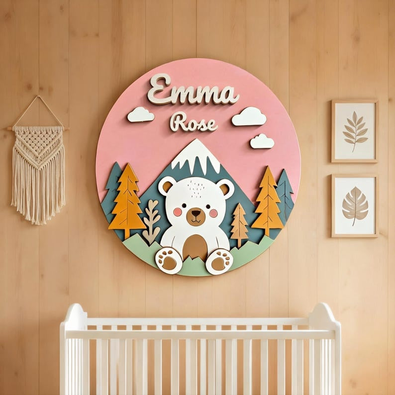 Personalized 3D Woodland Animal Wooden Name Sign, Nursery Decor, Baby Boy Gift