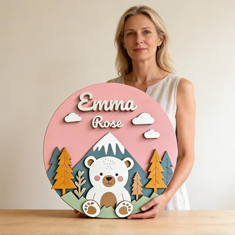 Personalized 3D Woodland Animal Wooden Name Sign, Nursery Decor, Baby Boy Gift