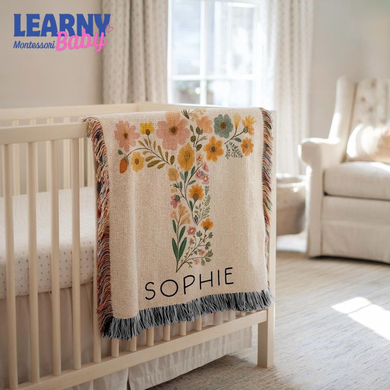 Personalized Baptism Baby Blanket Baptism Christening Blanket for Girl, Woven Baby Blanket with Floral Cross Baptism Floral Cross Baby Gift