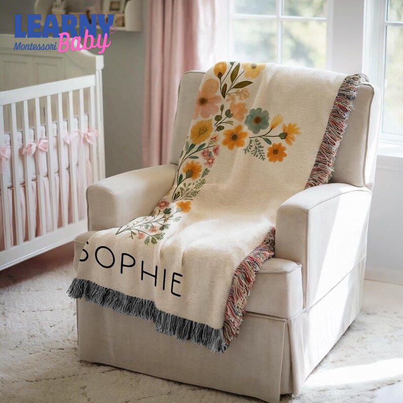 Personalized Baptism Baby Blanket Baptism Christening Blanket for Girl, Woven Baby Blanket with Floral Cross Baptism Floral Cross Baby Gift