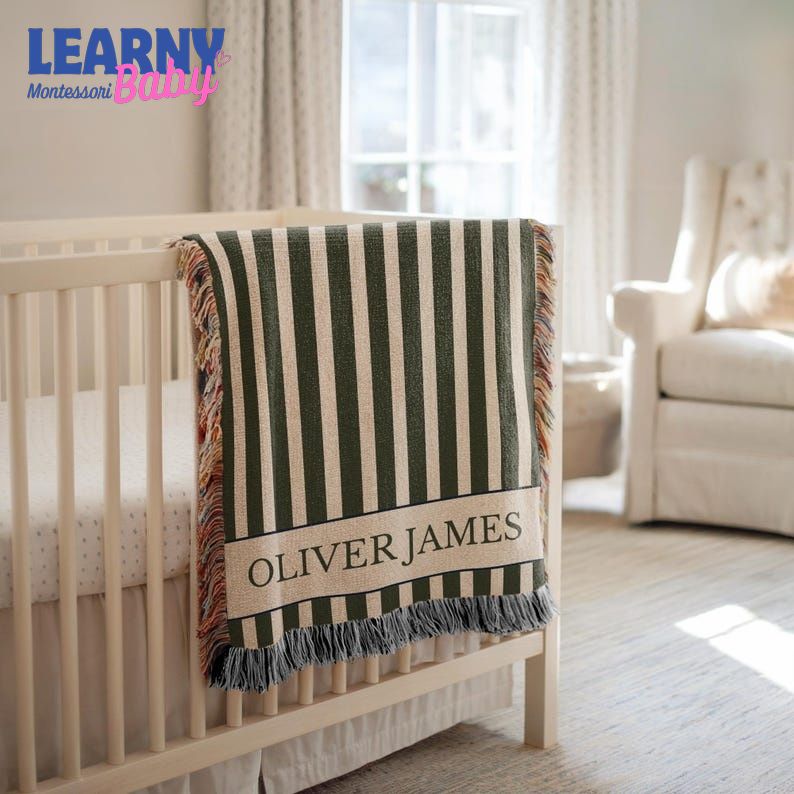 Personalized Stripes Baby Blanket Custom Name Blanket Baby Classic Nursery Decor Newborn Name Blanket Baby Shower Gift Striped Baby Blanket