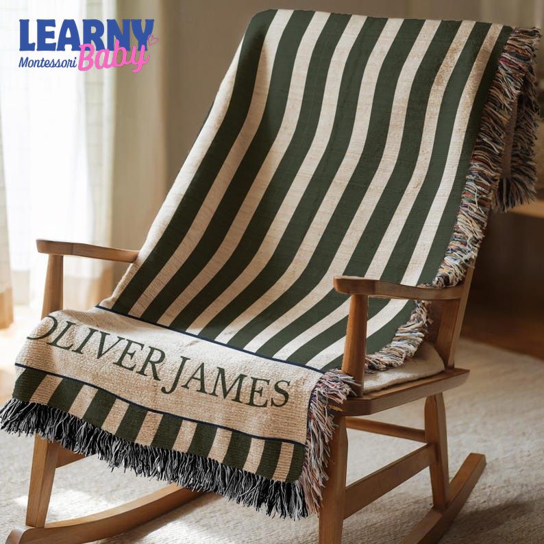 Personalized Stripes Baby Blanket Custom Name Blanket Baby Classic Nursery Decor Newborn Name Blanket Baby Shower Gift Striped Baby Blanket