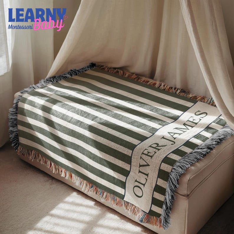 Personalized Stripes Baby Blanket Custom Name Blanket Baby Classic Nursery Decor Newborn Name Blanket Baby Shower Gift Striped Baby Blanket