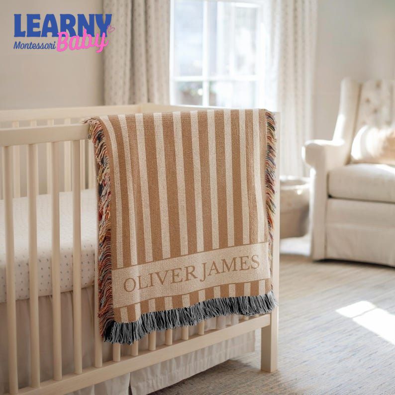 Personalized Stripes Baby Blanket Custom Name Blanket Baby Classic Nursery Decor Newborn Name Blanket Baby Shower Gift Striped Baby Blanket