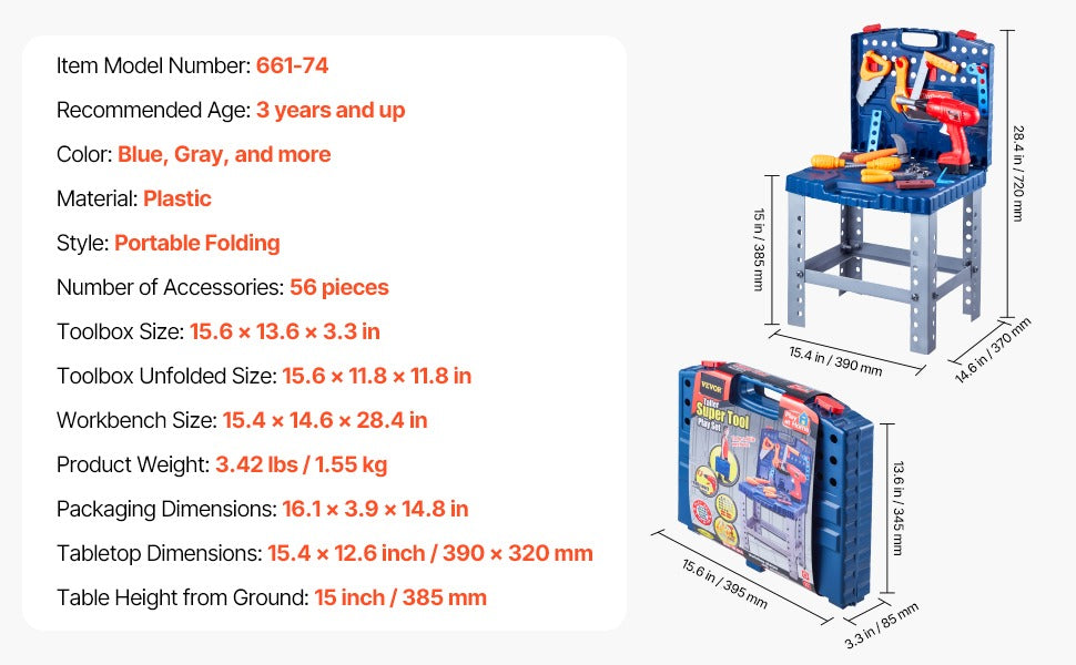 56-Piece Kids Tool Workbench Set – Pretend Play Construction Bench with Realistic Tools | Fine Motor & Role Play Skills, Ages 3–6