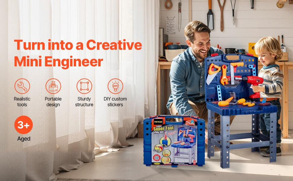 56-Piece Kids Tool Workbench Set – Pretend Play Construction Bench with Realistic Tools | Fine Motor & Role Play Skills, Ages 3–6