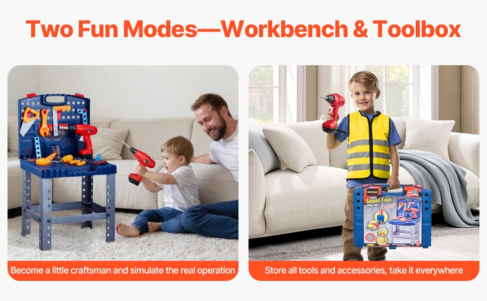 56-Piece Kids Tool Workbench Set – Pretend Play Construction Bench with Realistic Tools | Fine Motor & Role Play Skills, Ages 3–6