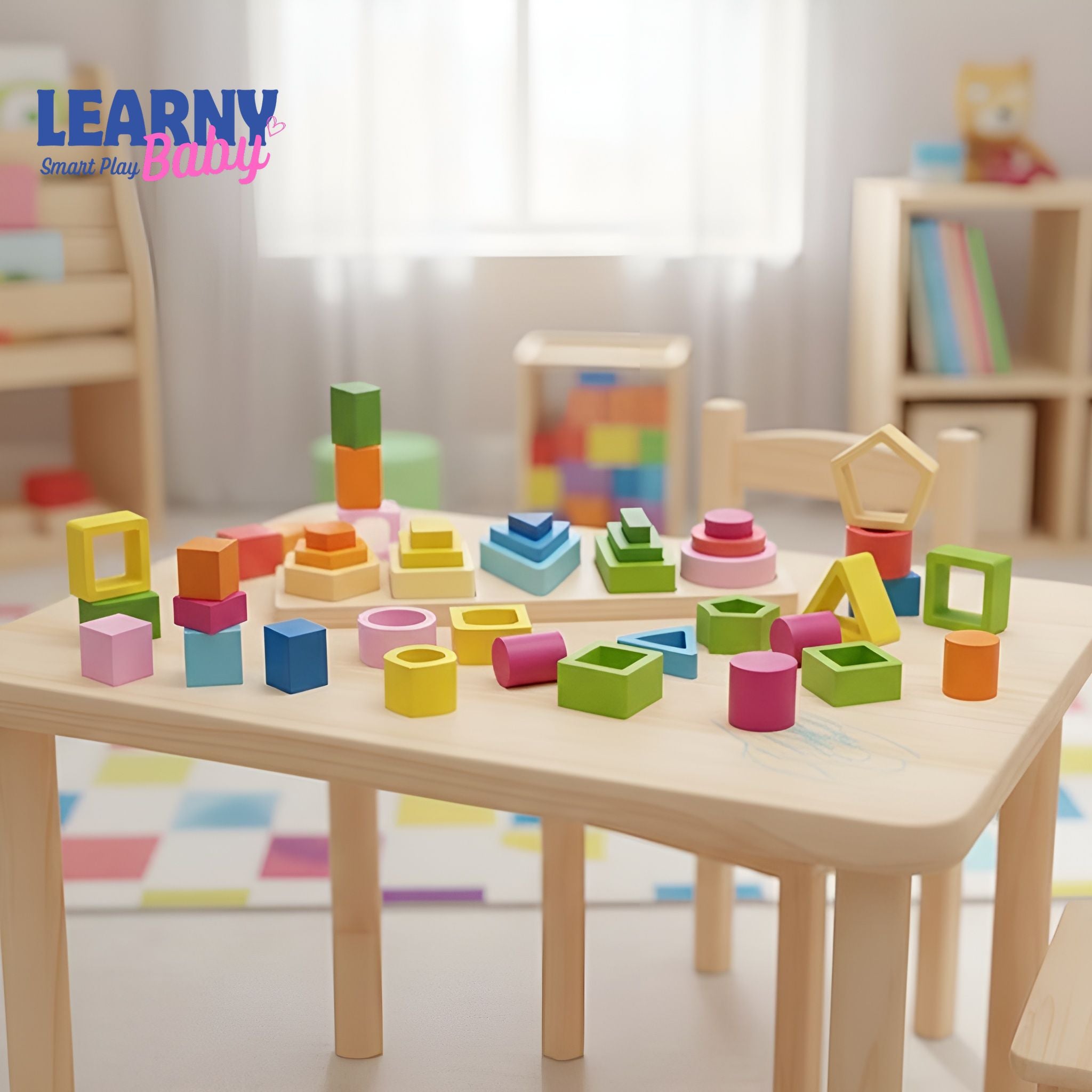 Montessori Wooden Sorting & Stacking Toy for Toddlers, Shape & Color Learning, Fine Motor Skills, Ages 1–4