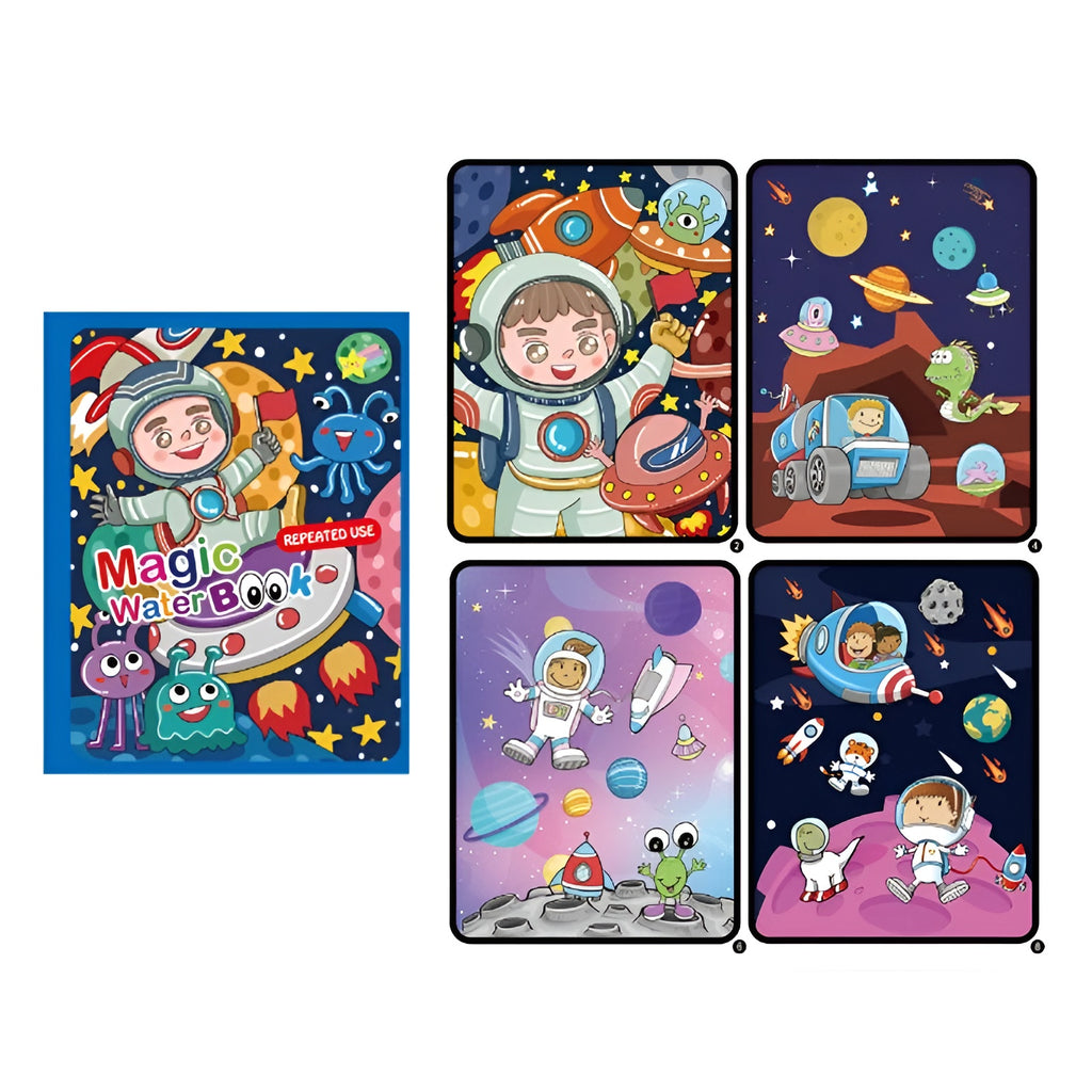 Magic Water Coloring Book for Kids, Reusable Water Painting with Pen, Mess-Free Early Learning Toy, Ages 1.5–5