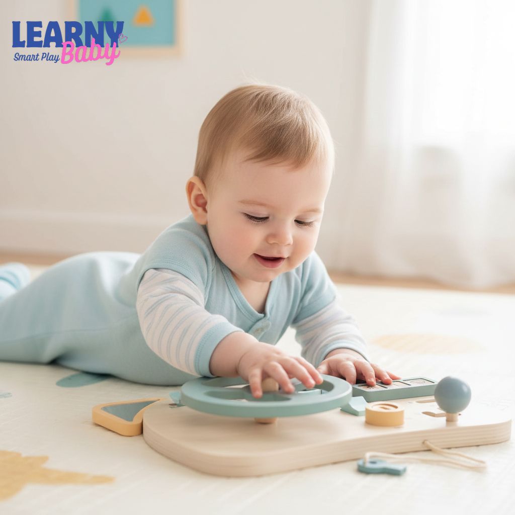 Montessori Wooden Steering Wheel Busy Board for Toddlers, Sensory Activity Board, Car Dashboard Toy, Fine Motor Skills Learning Toy