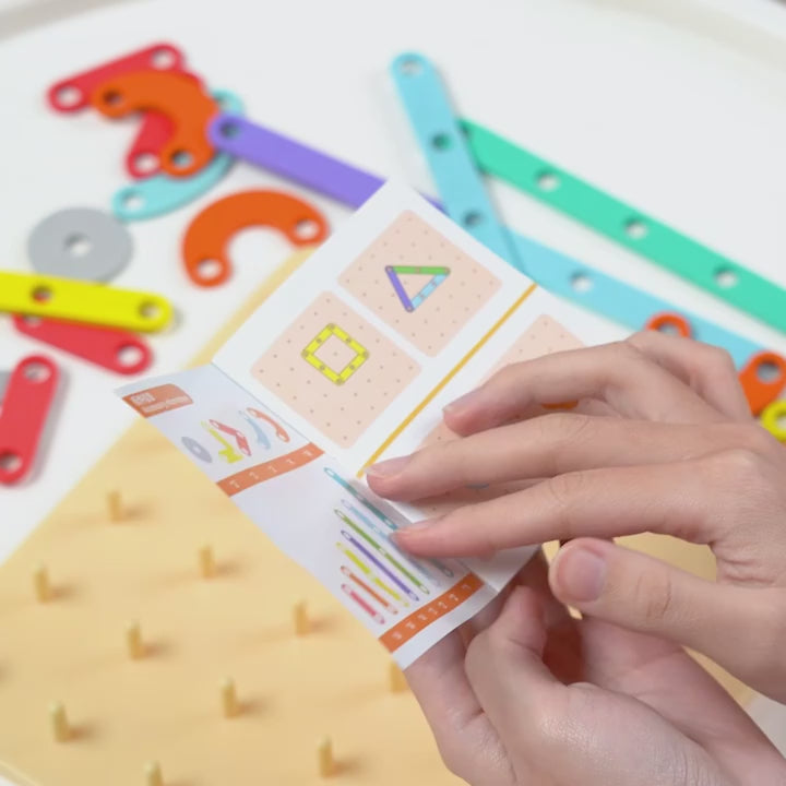 Children's Wooden Creative Pegboard Toy – Geometric Column Set, Nail Board Construction Puzzle, Montessori Sensory Development – Age 3-6