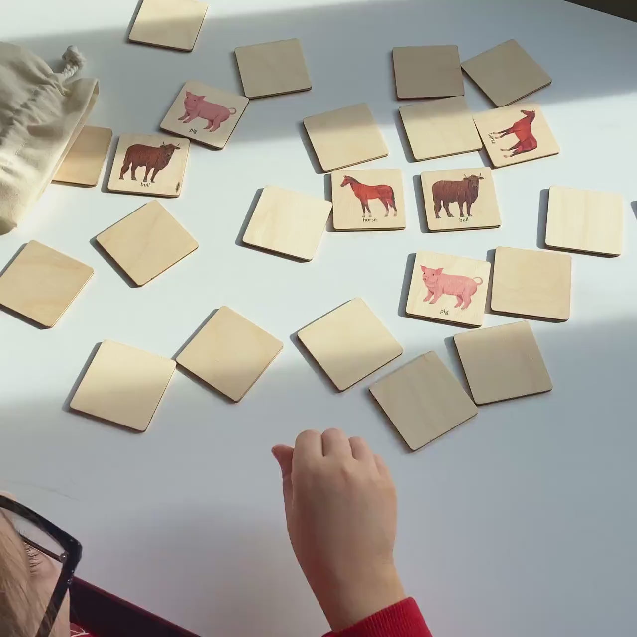 Wooden Farm Animals Memory Game, Montessori Matching Puzzle for Toddlers, Early Cognitive & Memory Skills, Ages 1–4 FCLB11