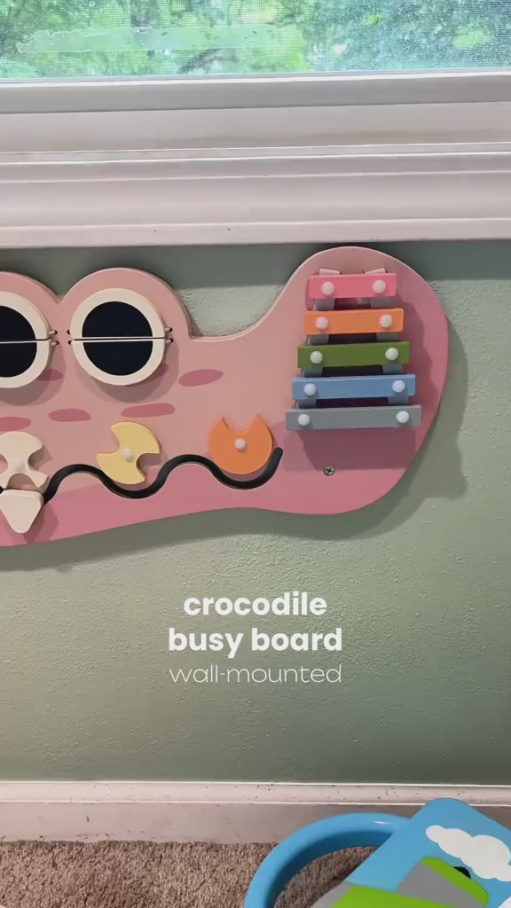 Montessori Wooden Busy Board Wall-Mounted Activity Center – Educational Learning Toy with Gears & Maze for Kids