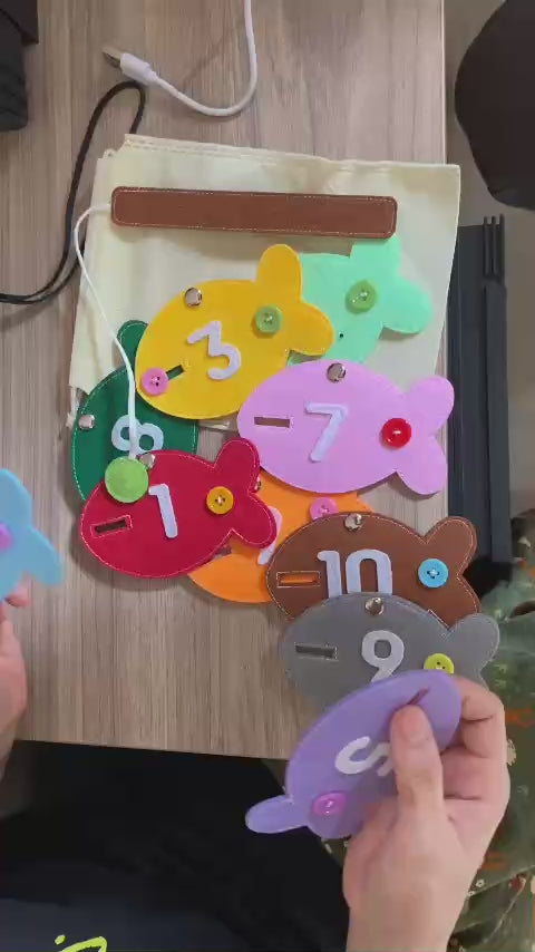 Personalized Felt Fishing Game for Toddlers, Number Learning Fish Toy, Montessori Counting Activity, Quiet Book Sensory Toy for Kids QBLB77