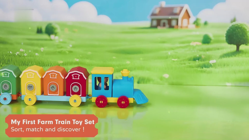 Montessori Color Sorting Train Toy for Toddlers, Farm Animal Counting & Matching Game, Fine Motor Skills Learning Toy, Preschool Educational Gift