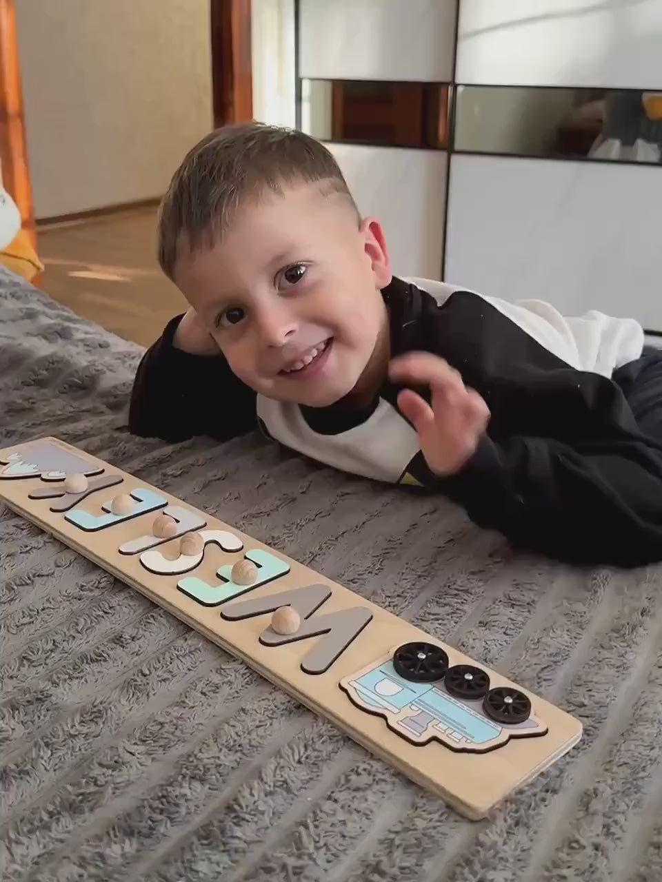 Wooden Name Puzzle, Baby 1st Birthday Gift, Personalized Baby Toy, First Christmas Gift for Toddlers BBLB26