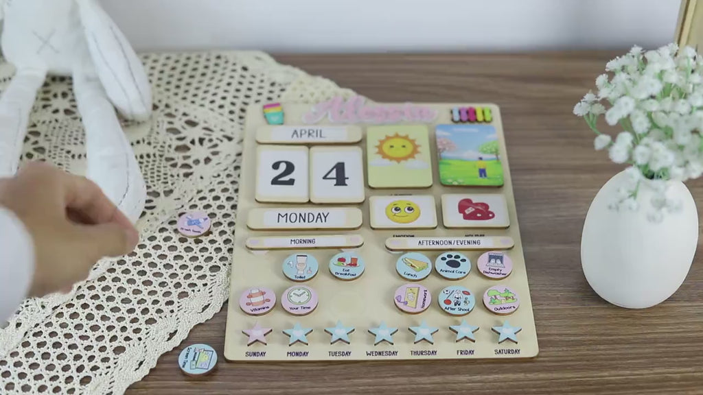Customized Wooden Toddler Routine Chart, Visual Schedule for Kids, Montessori Calendar for Kids, Daily Routine Checklist