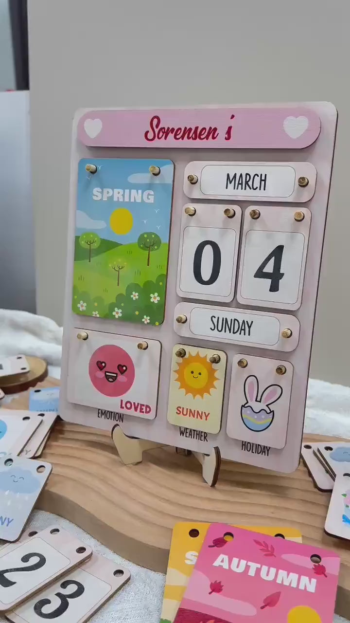 Montessori Wooden Perpetual Calendar for Kids, Learning Days Months Weather Board, Preschool Time Teaching Toy, Educational Classroom Decor