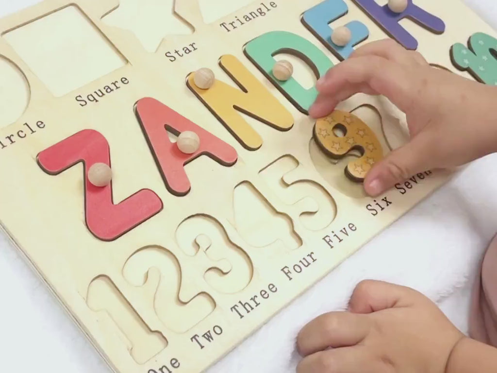 Custom Handmade Name Puzzle with geometry, Wood Toy, Personalized Birthday Gift for Kids, Christmas Gifts for Toddlers, Unique New Baby Gift BBLB13