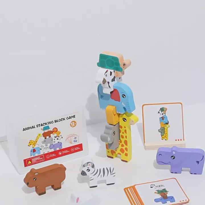 Wooden Animal Stacking Balance Toy, Montessori Shape Matching Puzzle, Fine Motor & Logic Skills, Ages 2–5
