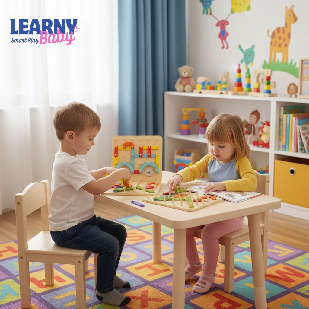 Children's Wooden Creative Pegboard Toy – Geometric Column Set, Nail Board Construction Puzzle, Montessori Sensory Development – Age 3-6