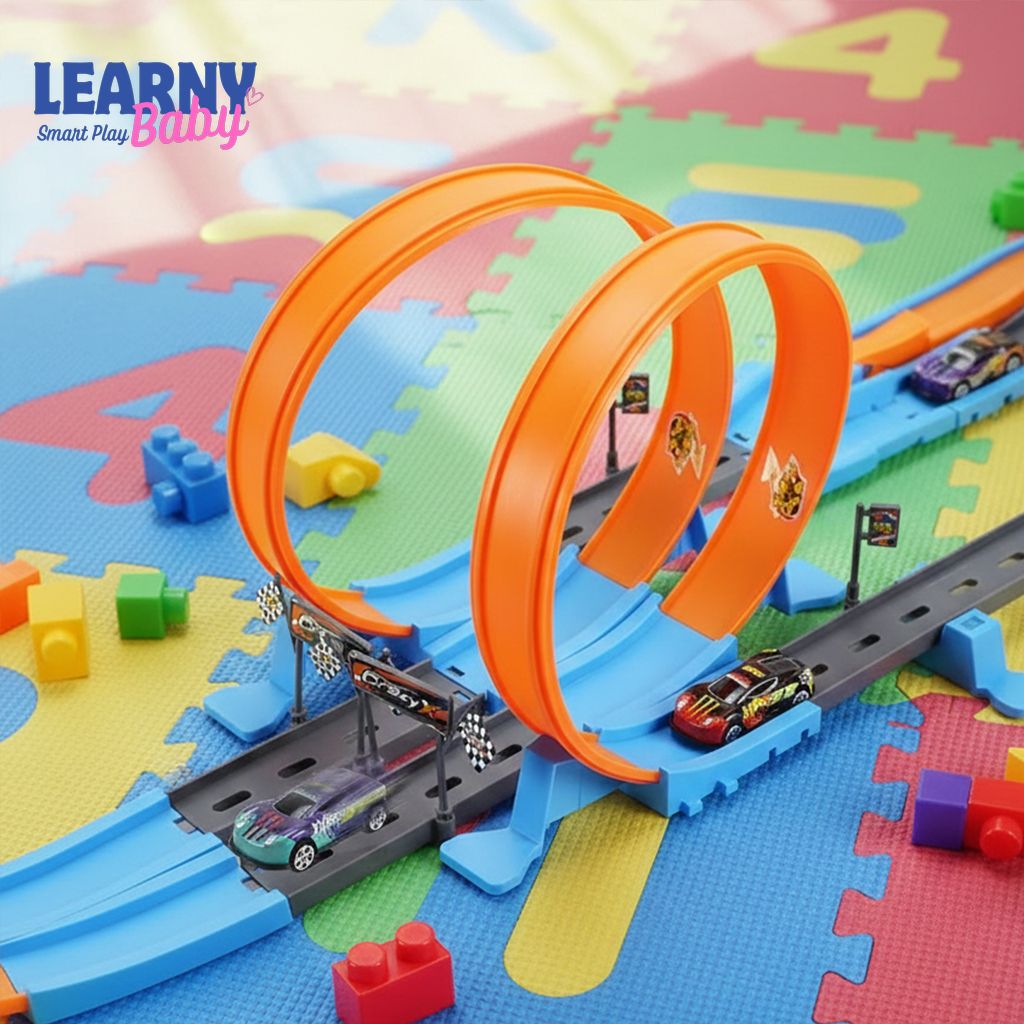 Hot Stunt Double Car Racing Track, DIY Assembly Rail Track Toy, Speed Racing & Logic Play for Kids Ages 3–8