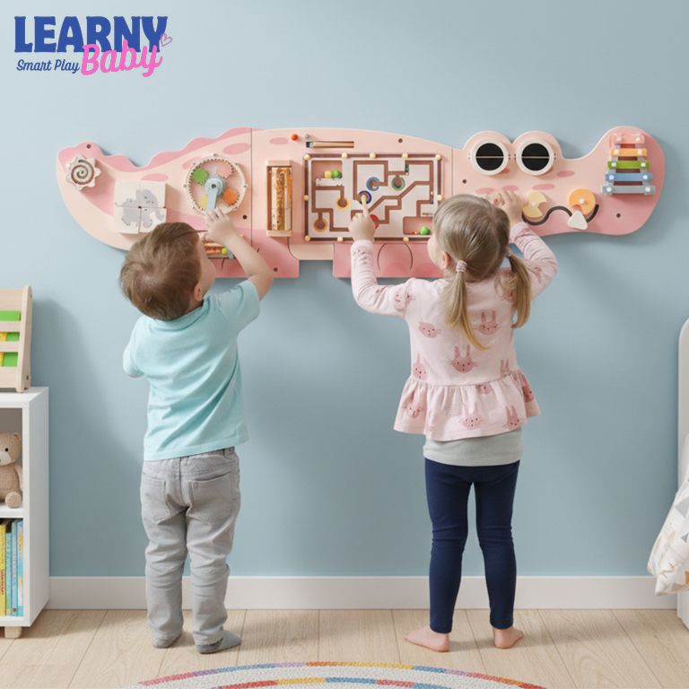 Montessori Wooden Busy Board Wall-Mounted Activity Center – Educational Learning Toy with Gears & Maze for Kids