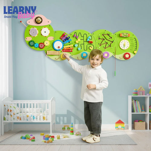 Wooden Busy Board for Kids, 12 Activities Montessori Sensory Learning Center, Educational Wall Toy for Children Ages 3-12