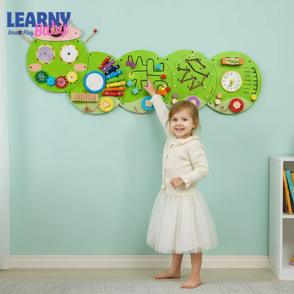 Wooden Busy Board for Kids, 12 Activities Montessori Sensory Learning Center, Educational Wall Toy for Children Ages 3-12