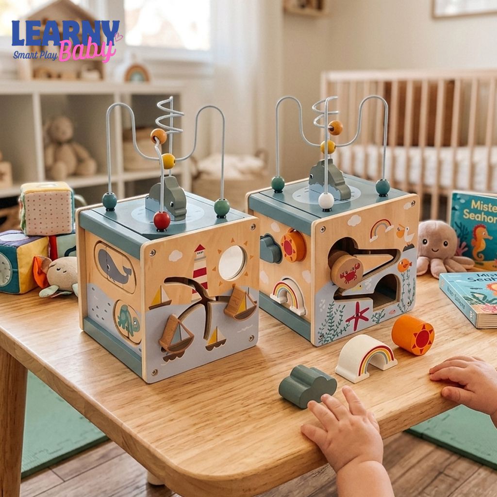 Baby Sensory Learning Toy with Shape Sorter, Bead Maze & Fine Motor Activities (6–12 Months+)