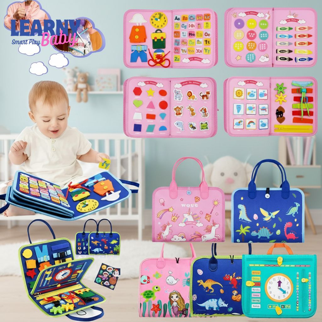 Montessori Busy Board for Toddlers 1–4 Years, Toddler Sensory Activity Board with Zippers Buttons Buckles, Fine Motor Skills Learning Toy for Travel