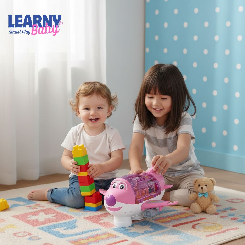 Kids Electric Airplane Toy with Music, Simulation Aircraft & Car Playset, Imaginative Play & Early Learning, Ages 3–7