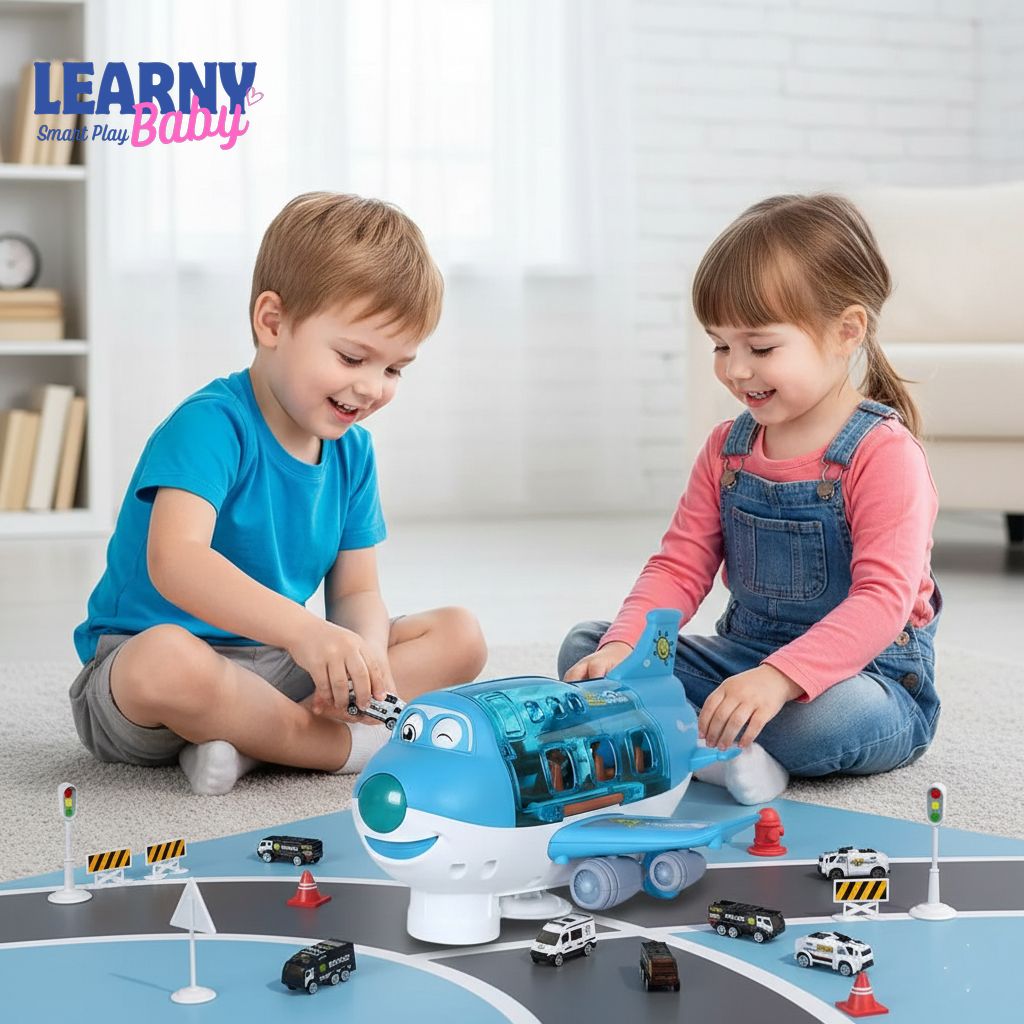 Kids Electric Airplane Toy with Music, Simulation Aircraft & Car Playset, Imaginative Play & Early Learning, Ages 3–7