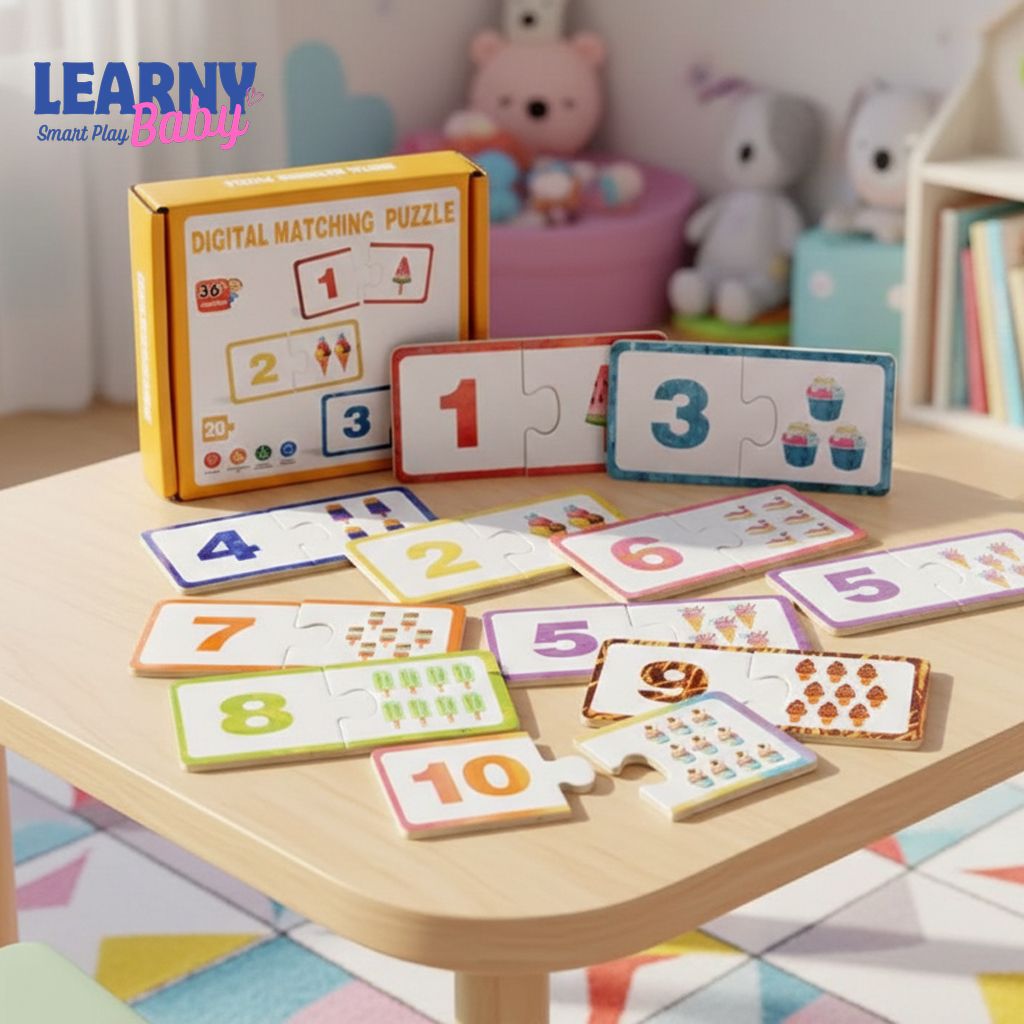 Wooden Number Matching Puzzle for Kids 3+, Montessori Early Education Toy, Digital Pattern Thicken Blocks, Perfect Baby Gift for Festivals