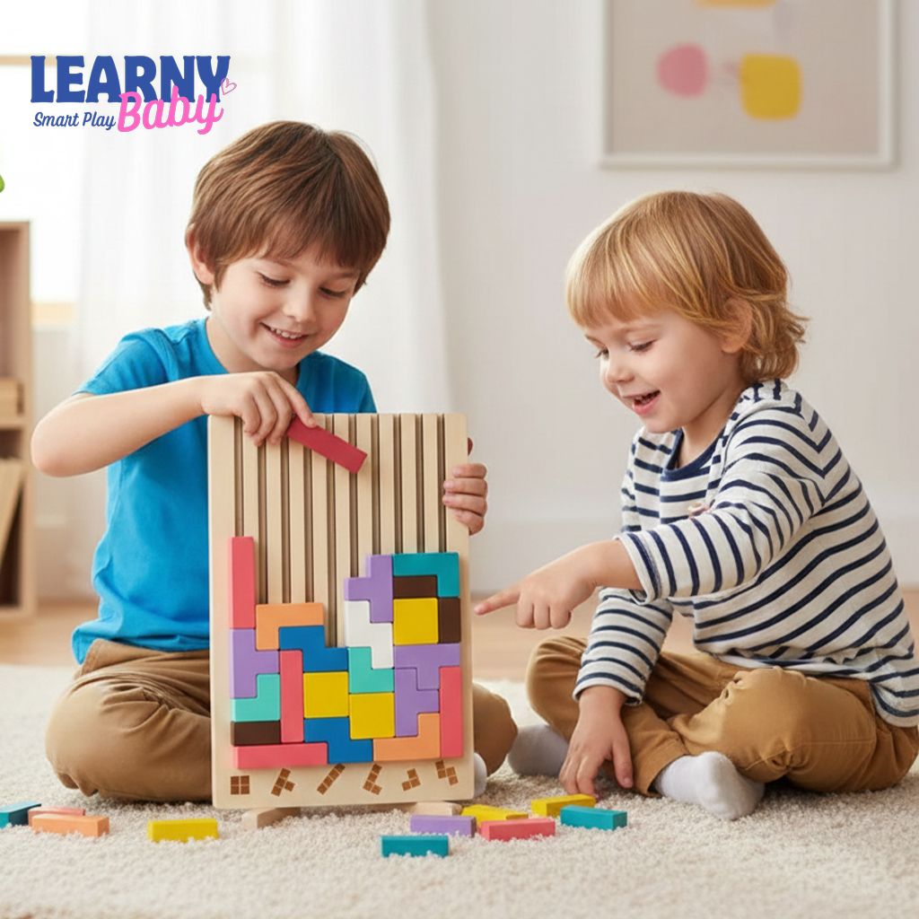 3D Wooden Puzzle Blocks for Kids - Building Block Puzzle Game, Logic Training Toy, Parent-Child Interactive Fun for Ages 3+