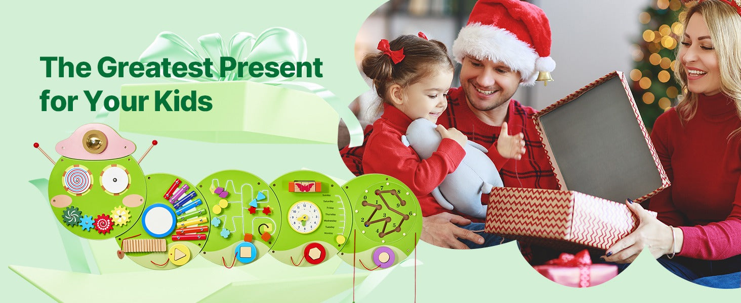 Wooden Busy Board for Kids, 12 Activities Montessori Sensory Learning Center, Educational Wall Toy for Children Ages 3-12